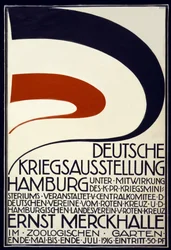 Plakat zur Werbung für eine Kriegsausstellung, gesponsert vom Roten Kreuz, Deutsche Kriegsausstellung, Hamburg Mai - Juli 1916